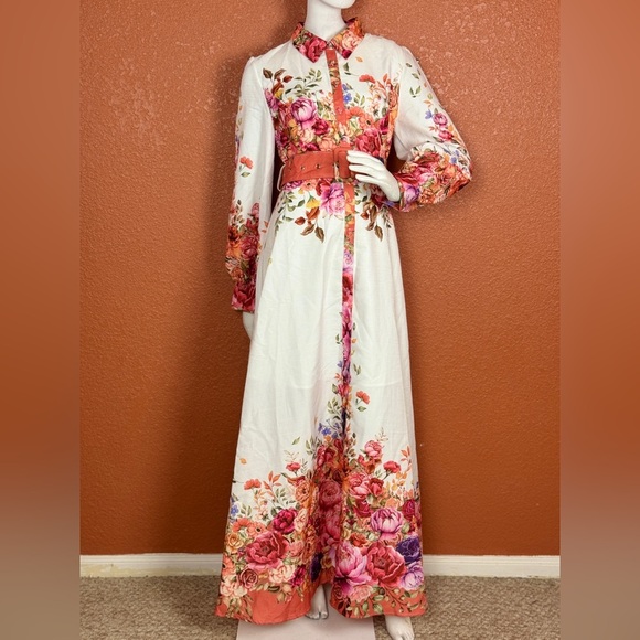 MaiNSTriP Floral Long Sleeve Maxi Dress with Belt Size Large. E88 - Picture 6 of 17